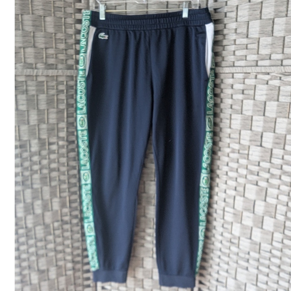 Lacoste Sport Track‎ Pants Navy Blue Logo Tape Side Stripe Sz XXL Retro Casual
